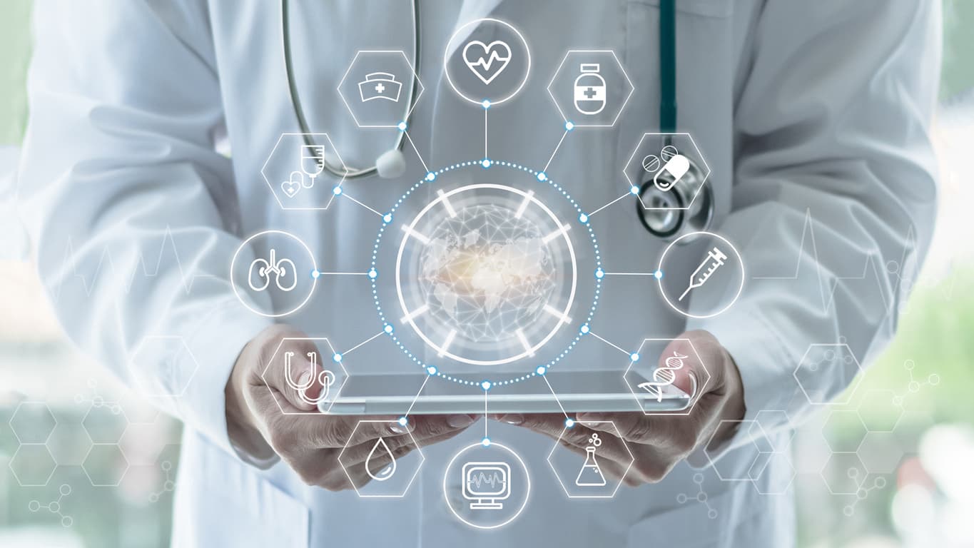 Functional medicine practitioner holding a digital health interface