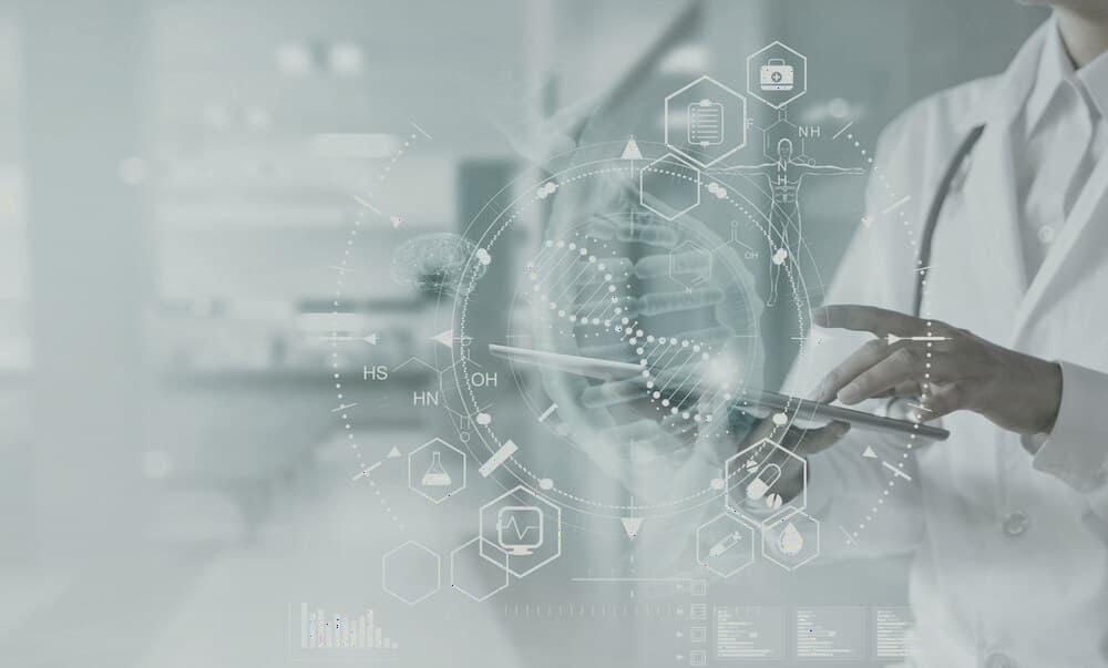 Doctor reviewing functional medicine testing data on a tablet