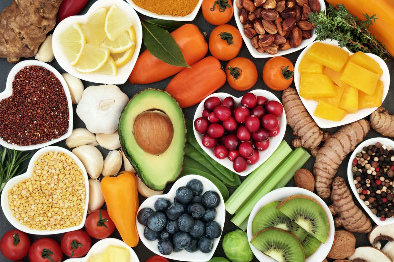 Fresh whole foods used as part of a holistic nutrition plan